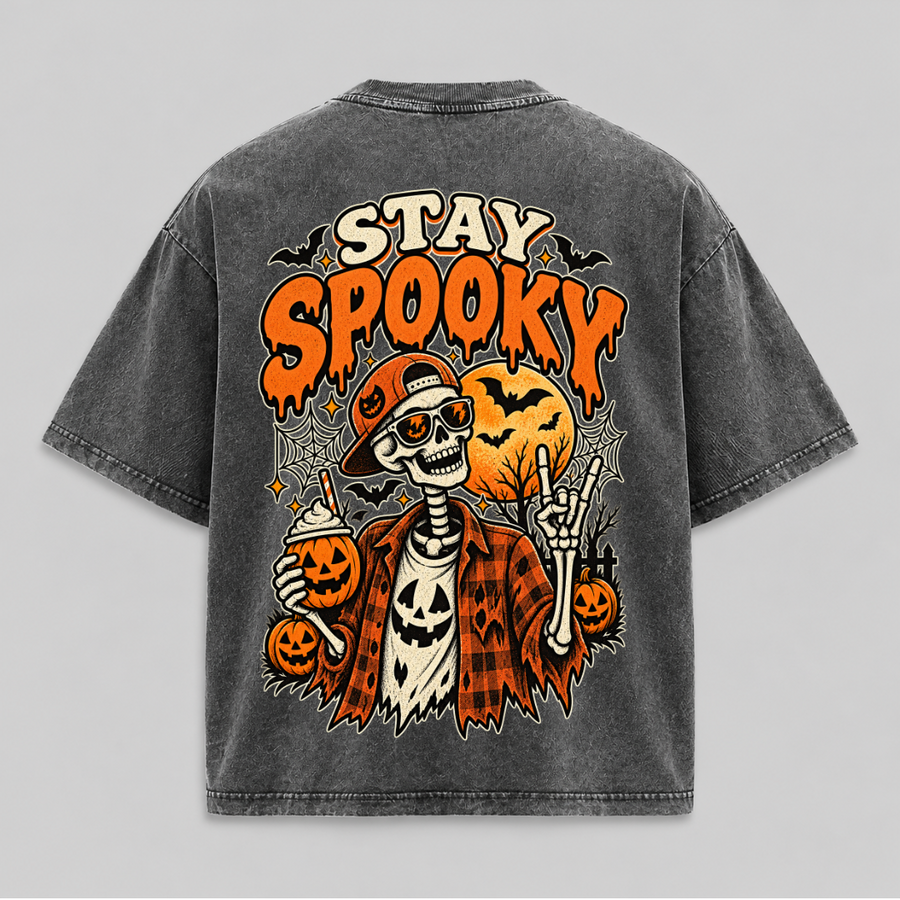 Stay Spooky Skeleton – Vintage Halloween Washed Graphic T-Shirt