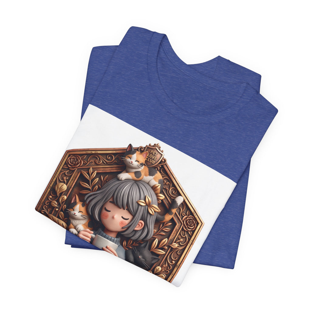 Your Little Magic tee: unisex Bella+Canvas 3001 with girl with cats badge print