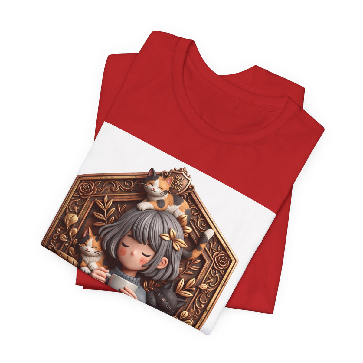 Your Little Magic tee: unisex Bella+Canvas 3001 with girl with cats badge print