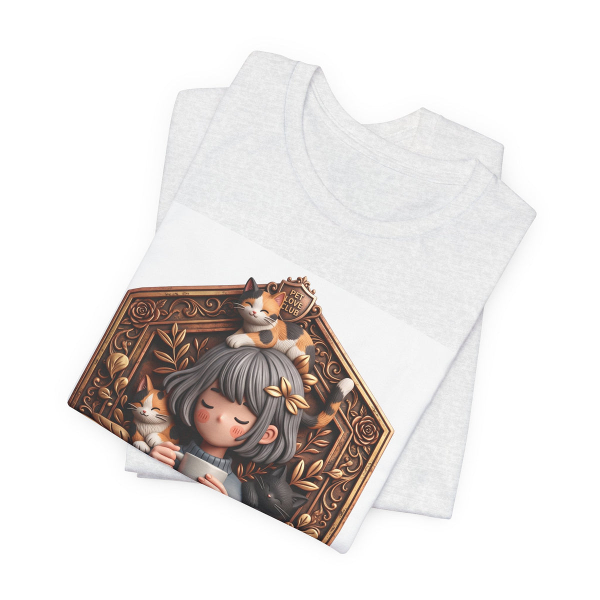 Your Little Magic tee: unisex Bella+Canvas 3001 with girl with cats badge print