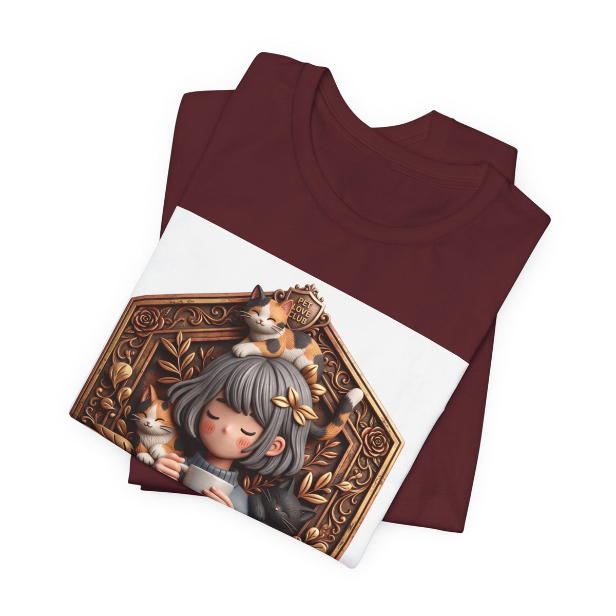 Your Little Magic tee: unisex Bella+Canvas 3001 with girl with cats badge print