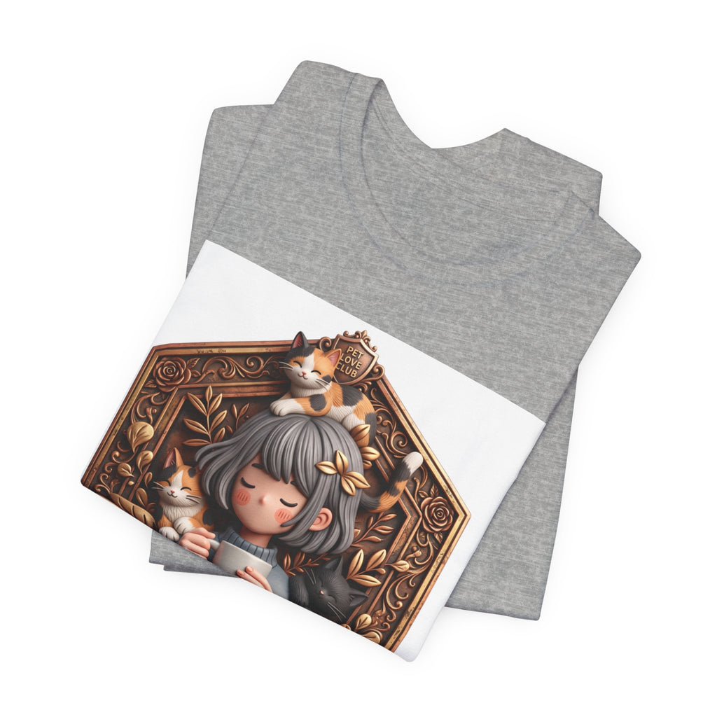 Your Little Magic tee: unisex Bella+Canvas 3001 with girl with cats badge print