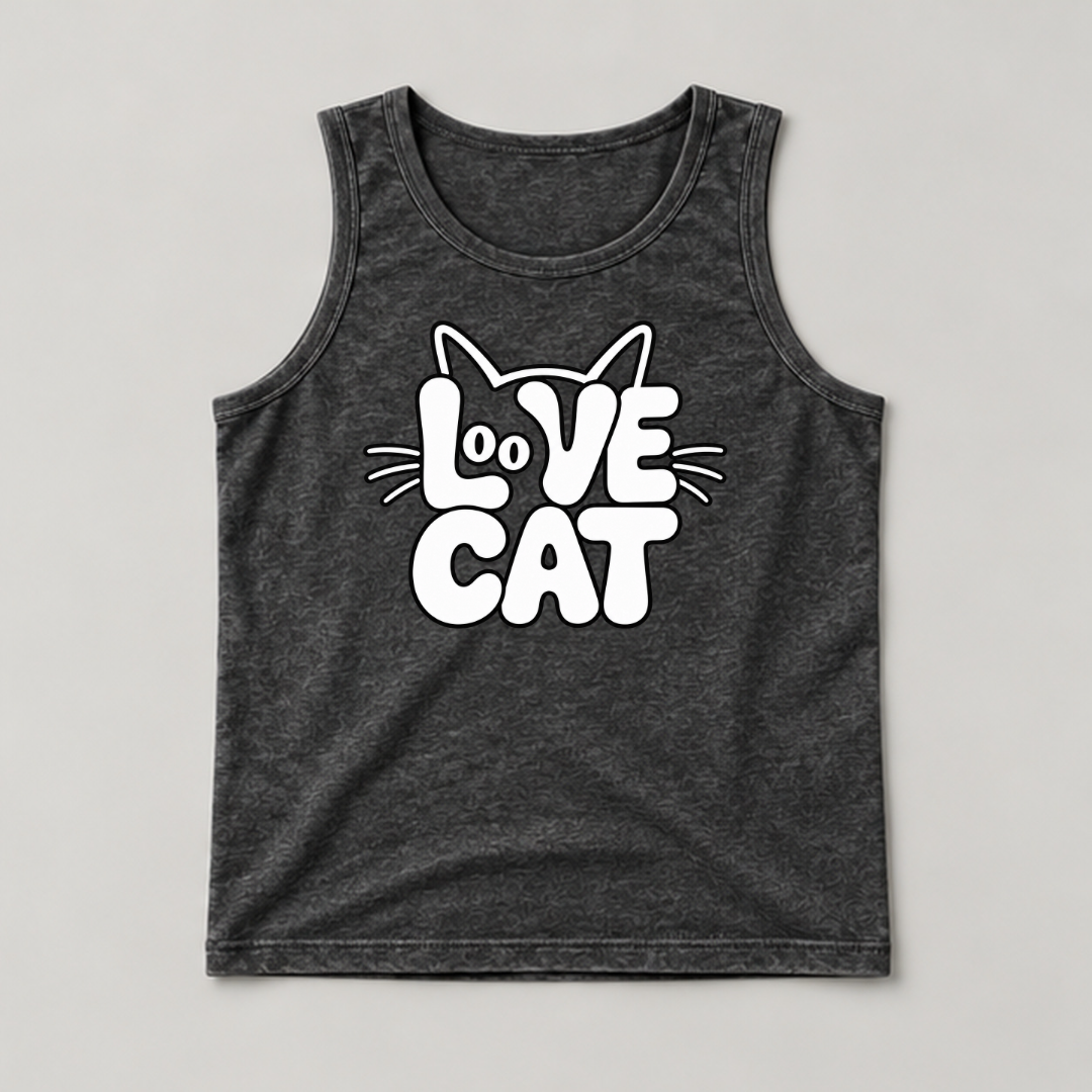 Love Cat Typography Graphic - Washed T-Shirt, Hoodie & Sweatshirt