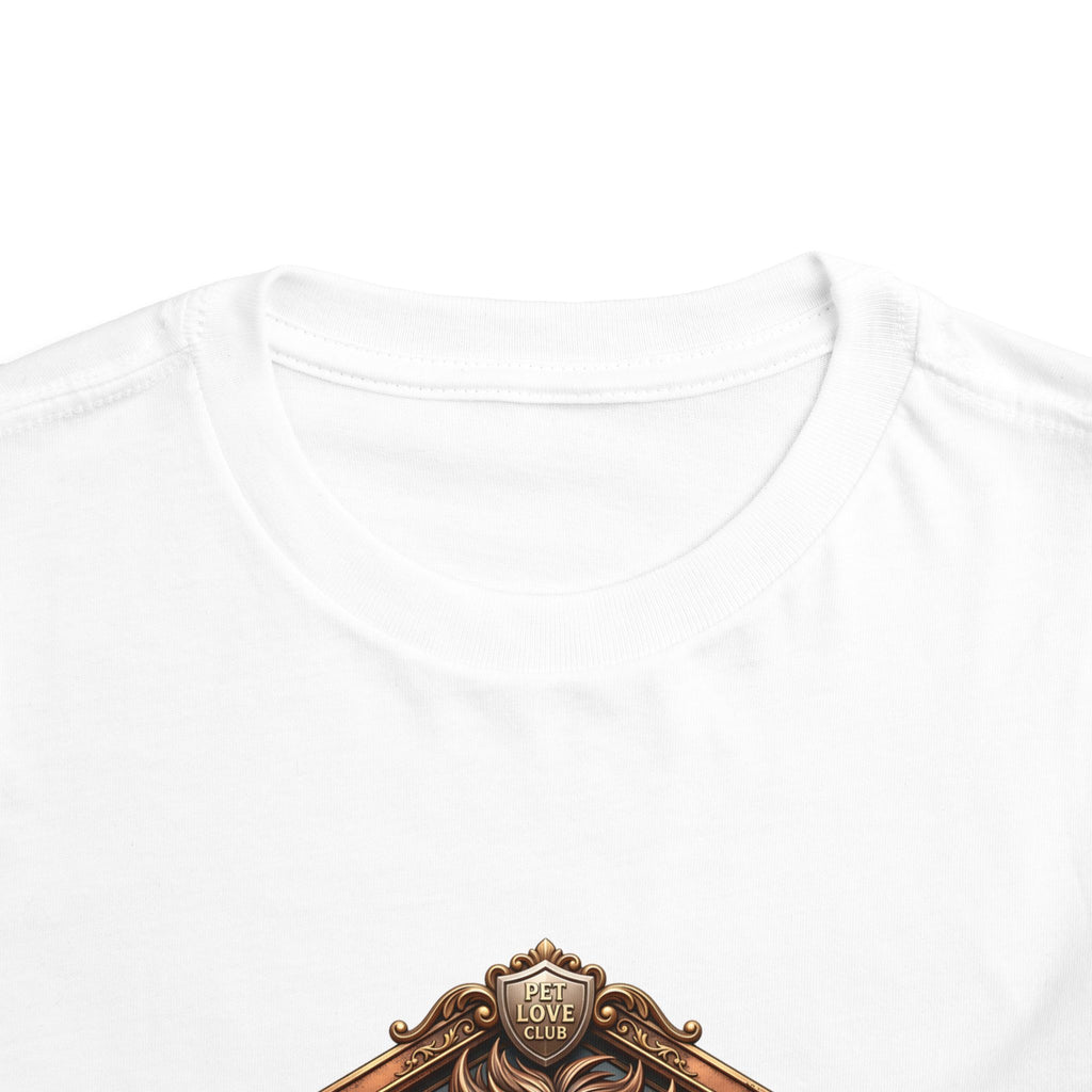 Your Little Magic toddler tee: collar and badge print close-up