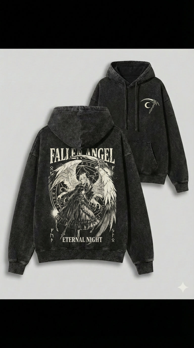FALLEN ANGEL  – Eternal Night Washed Hoodie & T-Shirt