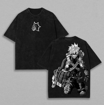 Retro Vintage Limited Bakugo - My Hero Acedemia Anime Clothing Double Printed Oversized Washed Tee Unisex Oversize Anime Merch Manga Acid Washed Heavyweight T-Shirt