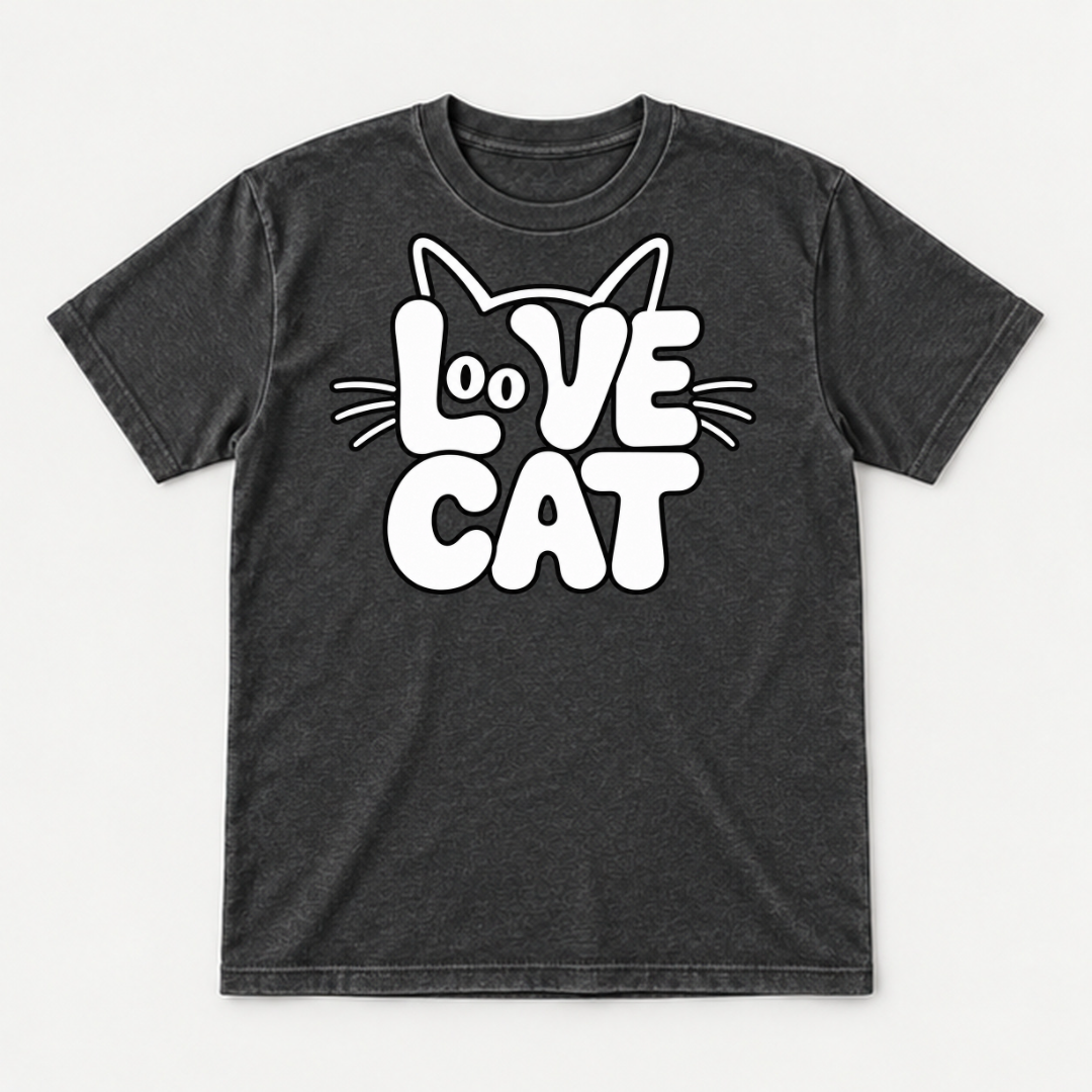 Love Cat Typography Graphic - Washed T-Shirt, Hoodie & Sweatshirt