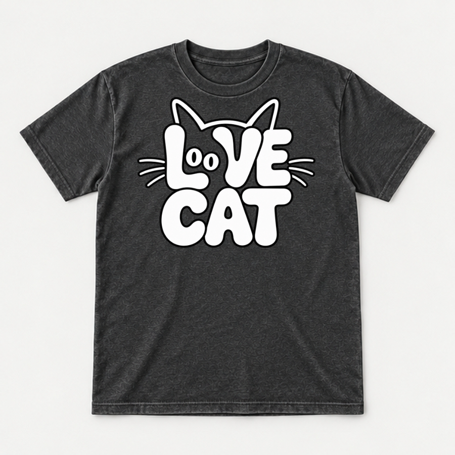 Love Cat Typography Graphic - Washed T-Shirt, Hoodie & Sweatshirt