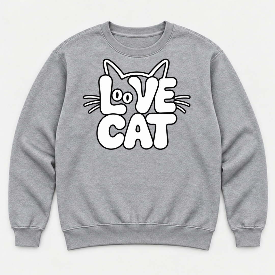 Love Cat Typography Graphic - Washed T-Shirt, Hoodie & Sweatshirt