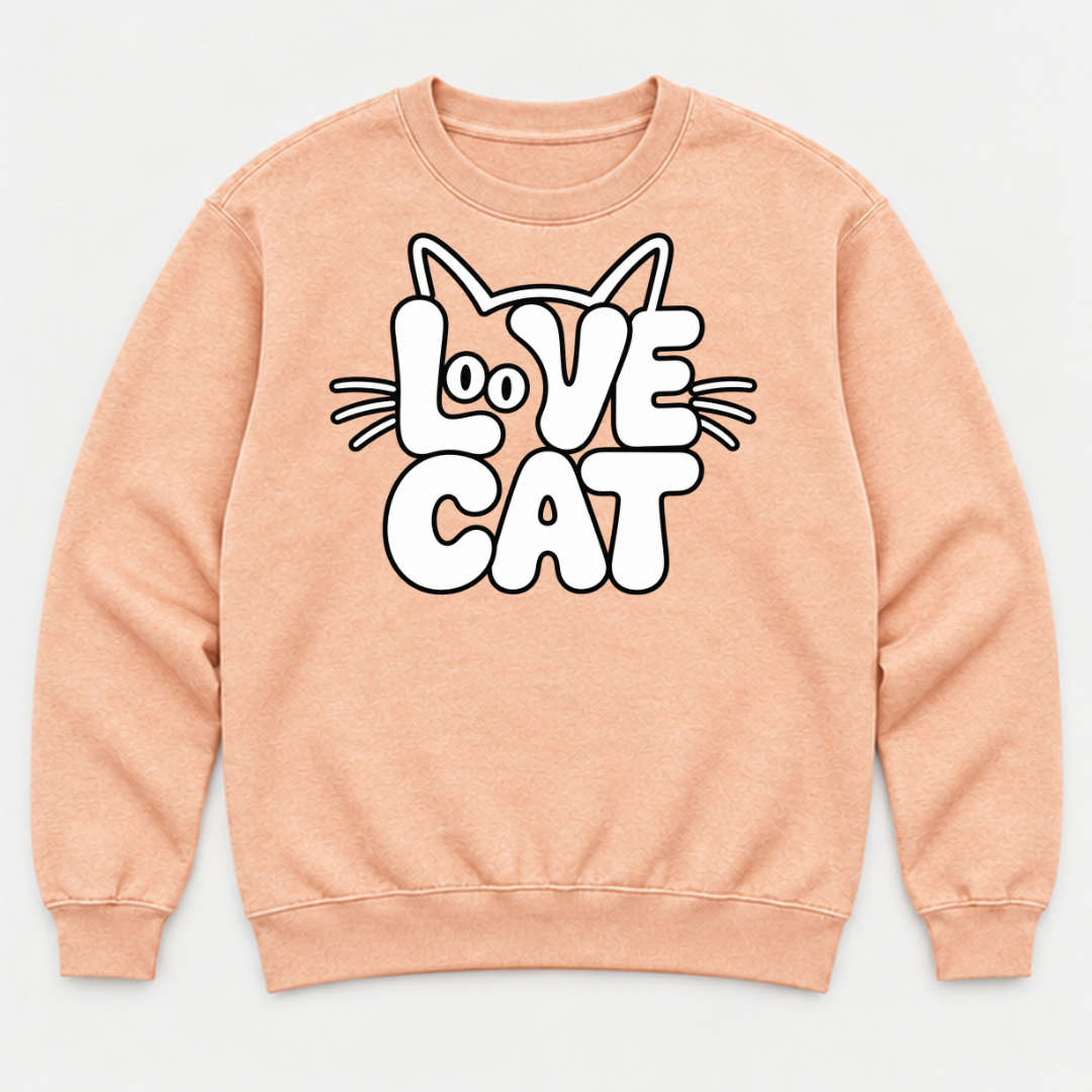 Love Cat Typography Graphic - Washed T-Shirt, Hoodie & Sweatshirt