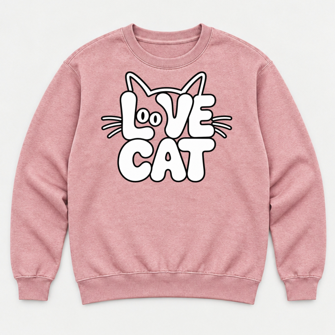Love Cat Typography Graphic - Washed T-Shirt, Hoodie & Sweatshirt