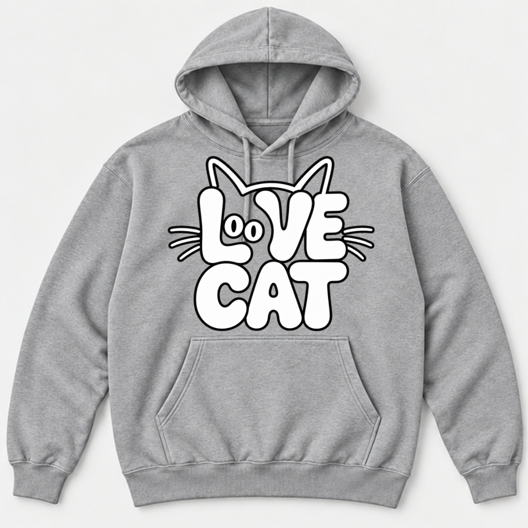 Love Cat Typography Graphic - Washed T-Shirt, Hoodie & Sweatshirt