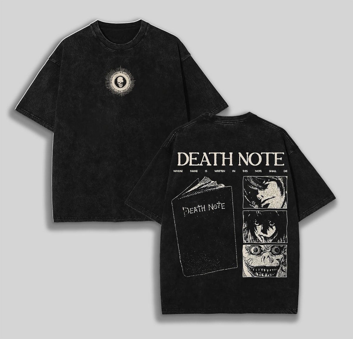 Death Note Retro Vintage Unisex Oversize Anime Manga Washed Heavyweight Cotton T-shirt, Gift For Anime Fan, Anime Lover