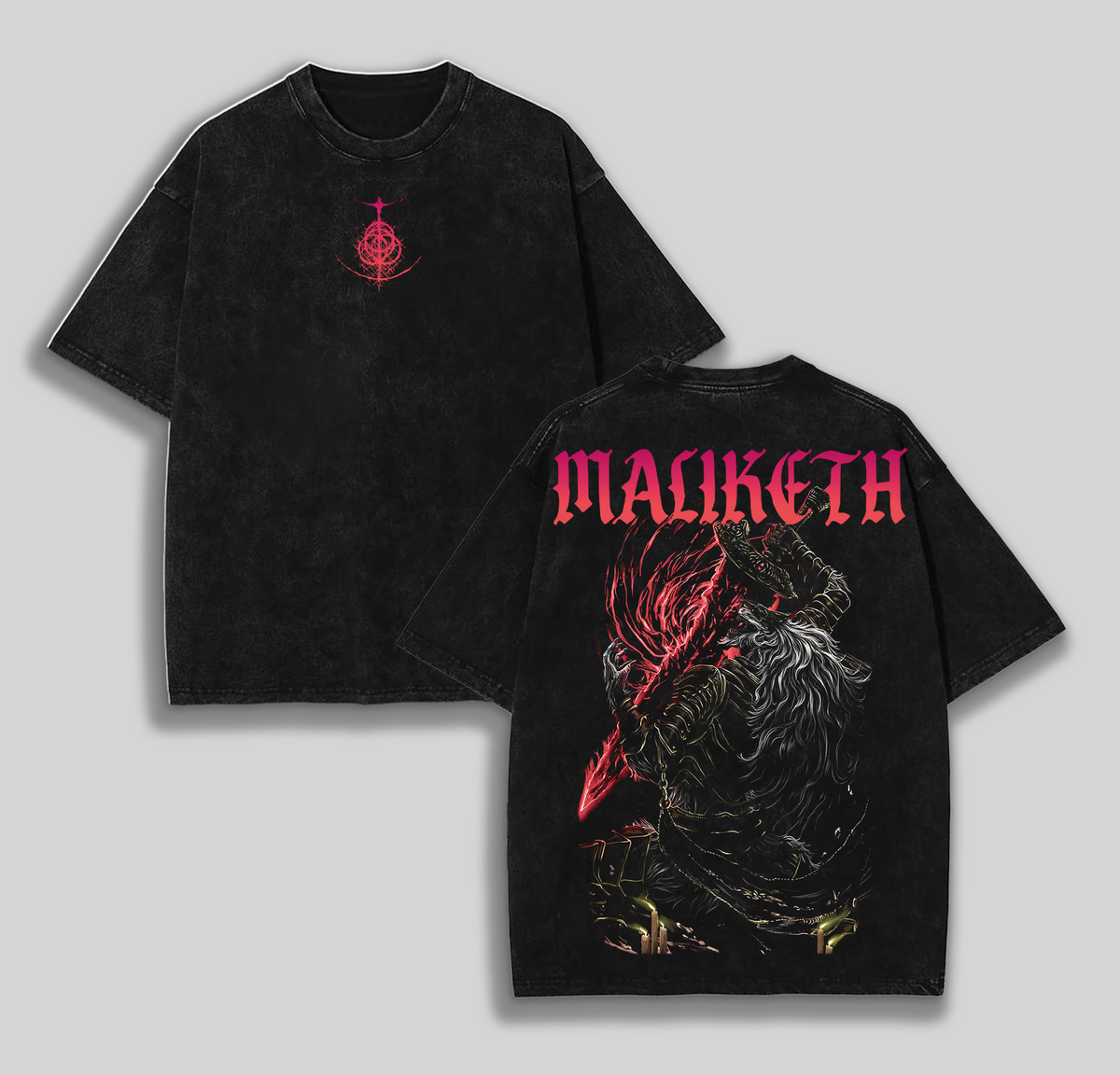Retro Limited Vintage Maliketh The Black Blade Elden Ring Game Oversized Washed Tee
