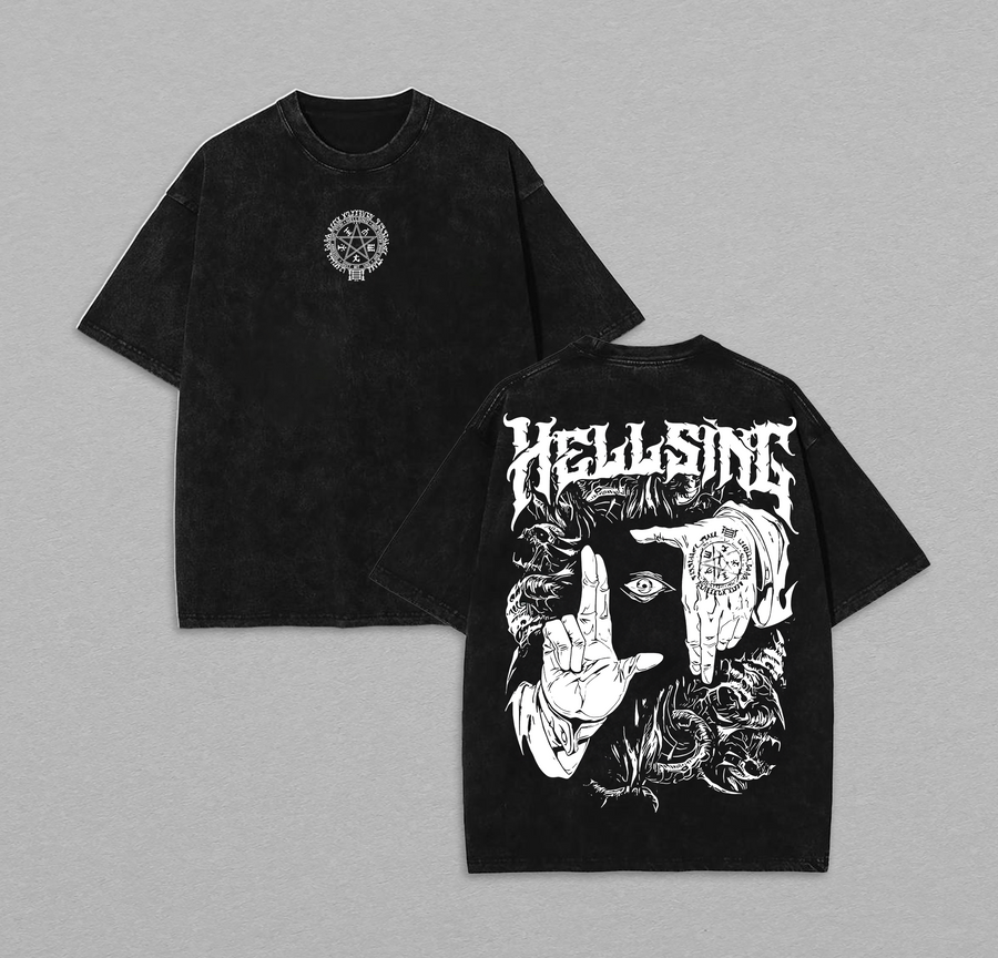 Retro Heavy Limited 'Alucard Hellsing Hand Signs' Vintage Washed Hoodie | Unisex Oversized Heavyweight Anime Hoodie for Fans