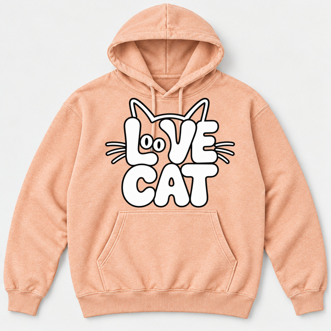 Love Cat Typography Graphic - Washed T-Shirt, Hoodie & Sweatshirt
