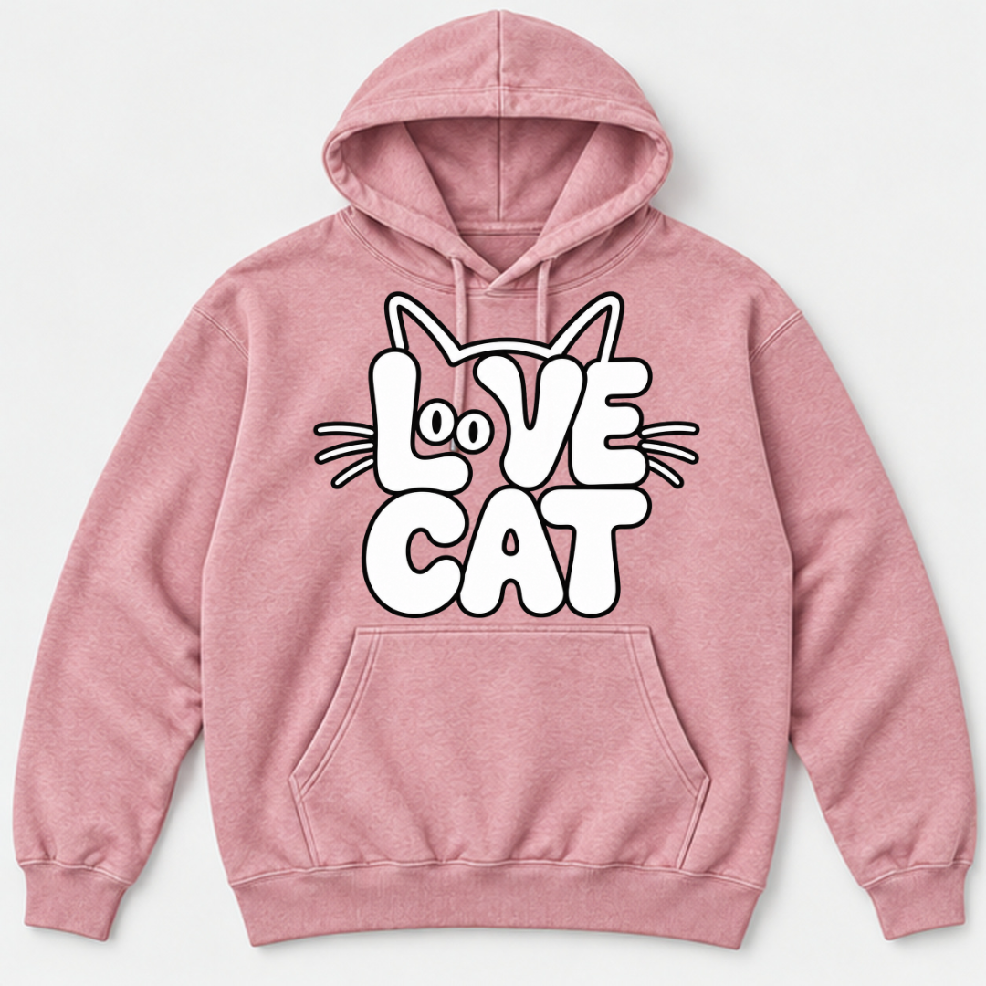 Love Cat Typography Graphic - Washed T-Shirt, Hoodie & Sweatshirt