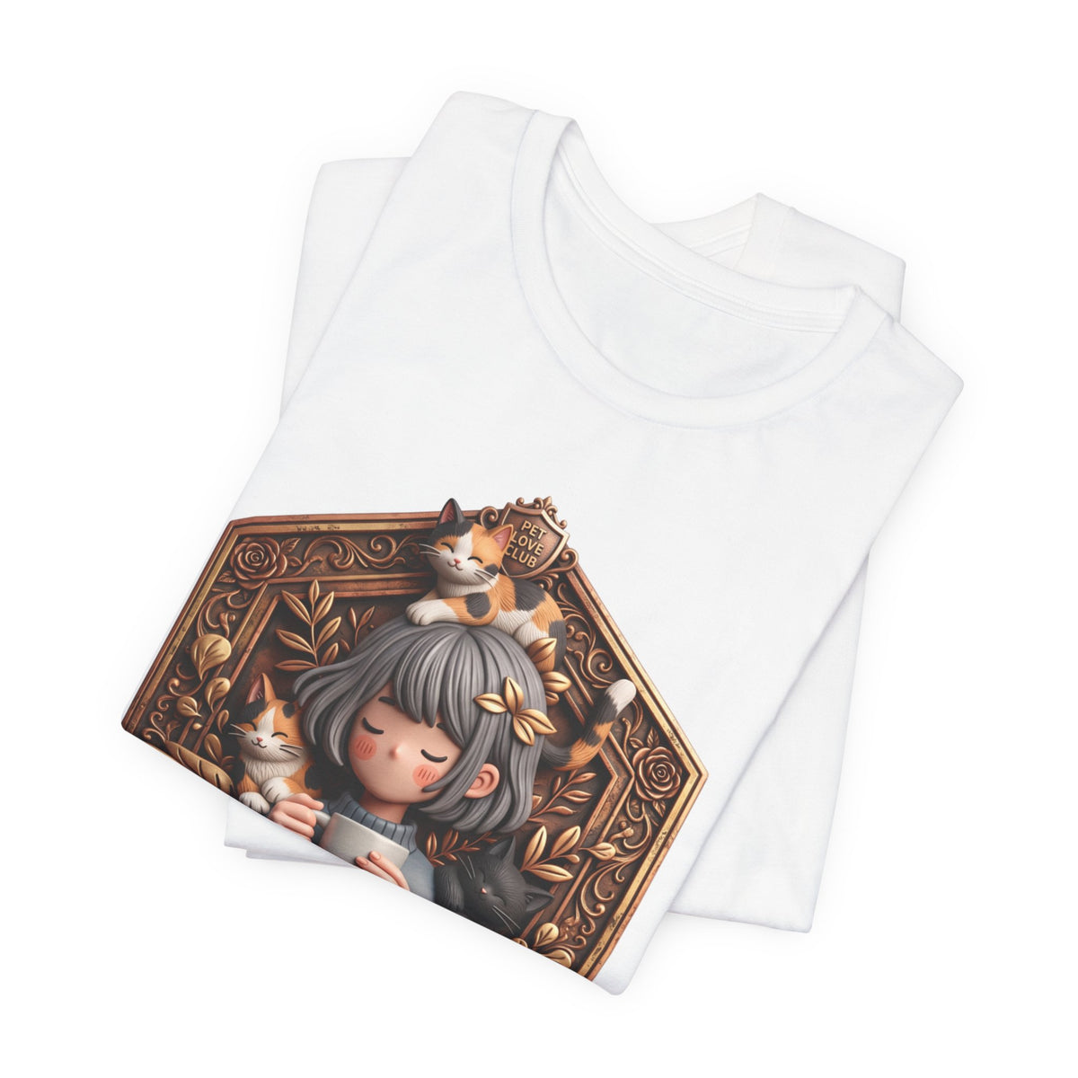 Your Little Magic tee: unisex Bella+Canvas 3001 with girl with cats badge print