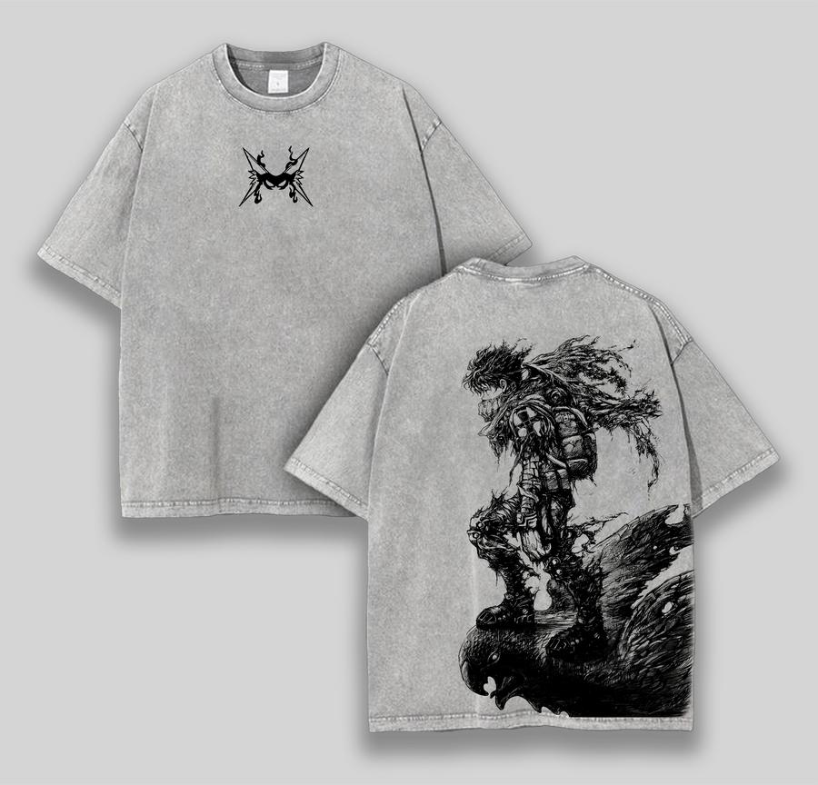 Retro Vintage Limited Bakugo - My Hero Acedemia Anime Clothing Double Printed Oversized Washed Tee