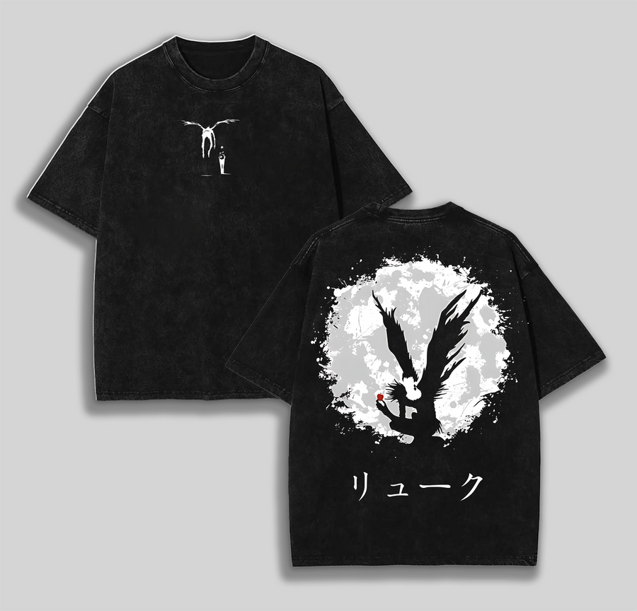 DEATH NOTE Anime Double Printed Vintage Washed Graphic Tee Unisex Oversize Anime Manga Washed Heavyweight Cotton T-shirt, Gift For Anime Fan