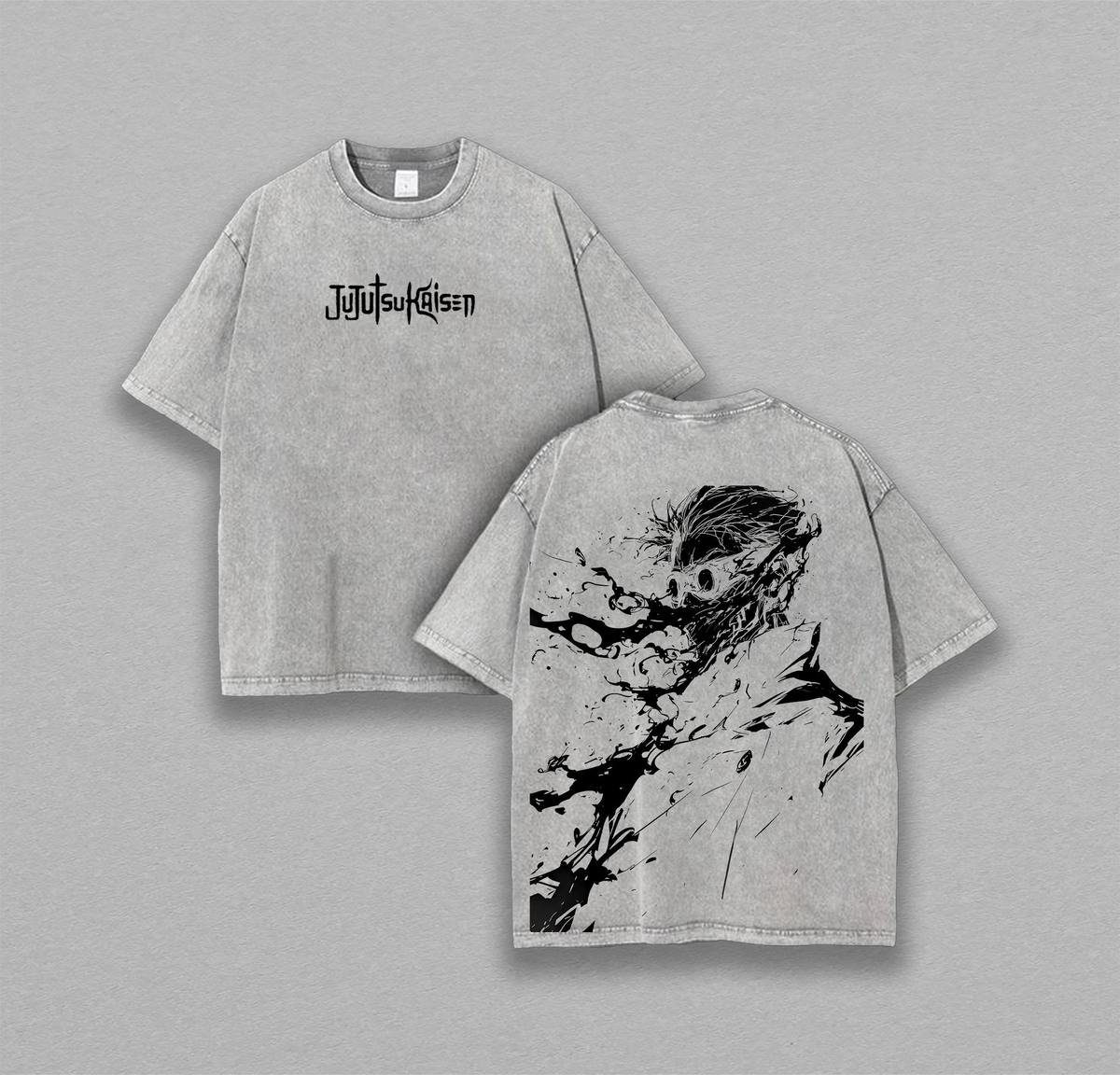 Double Printed Washed T-Shirt Unisex Mineral Anime JJK13