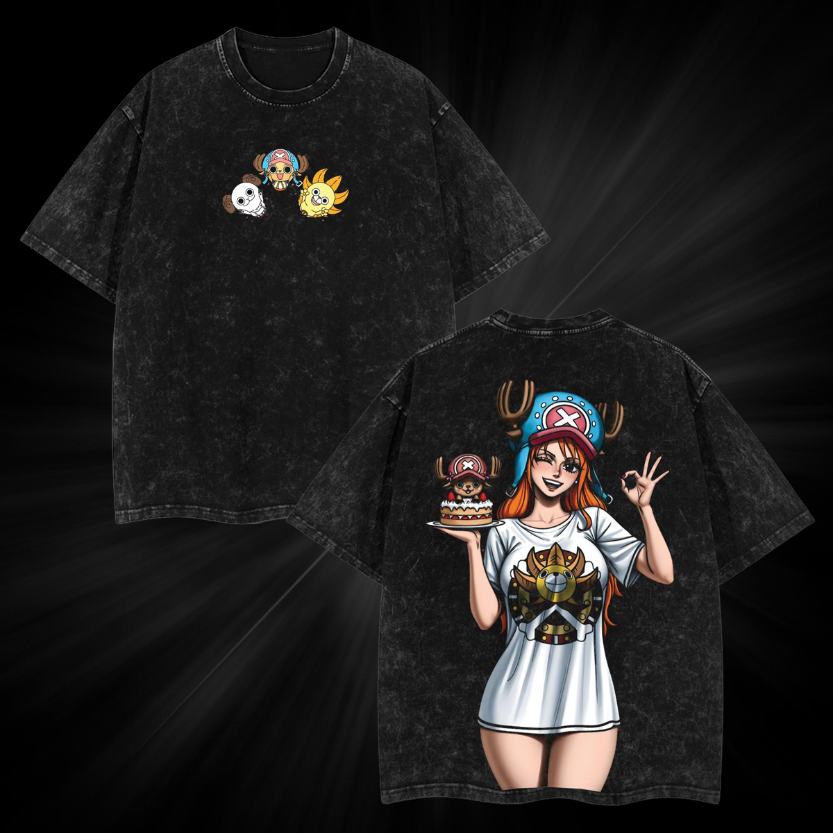 One Piece Tony Tony & Nami Washed Vintage Double-Sided T-Shirt