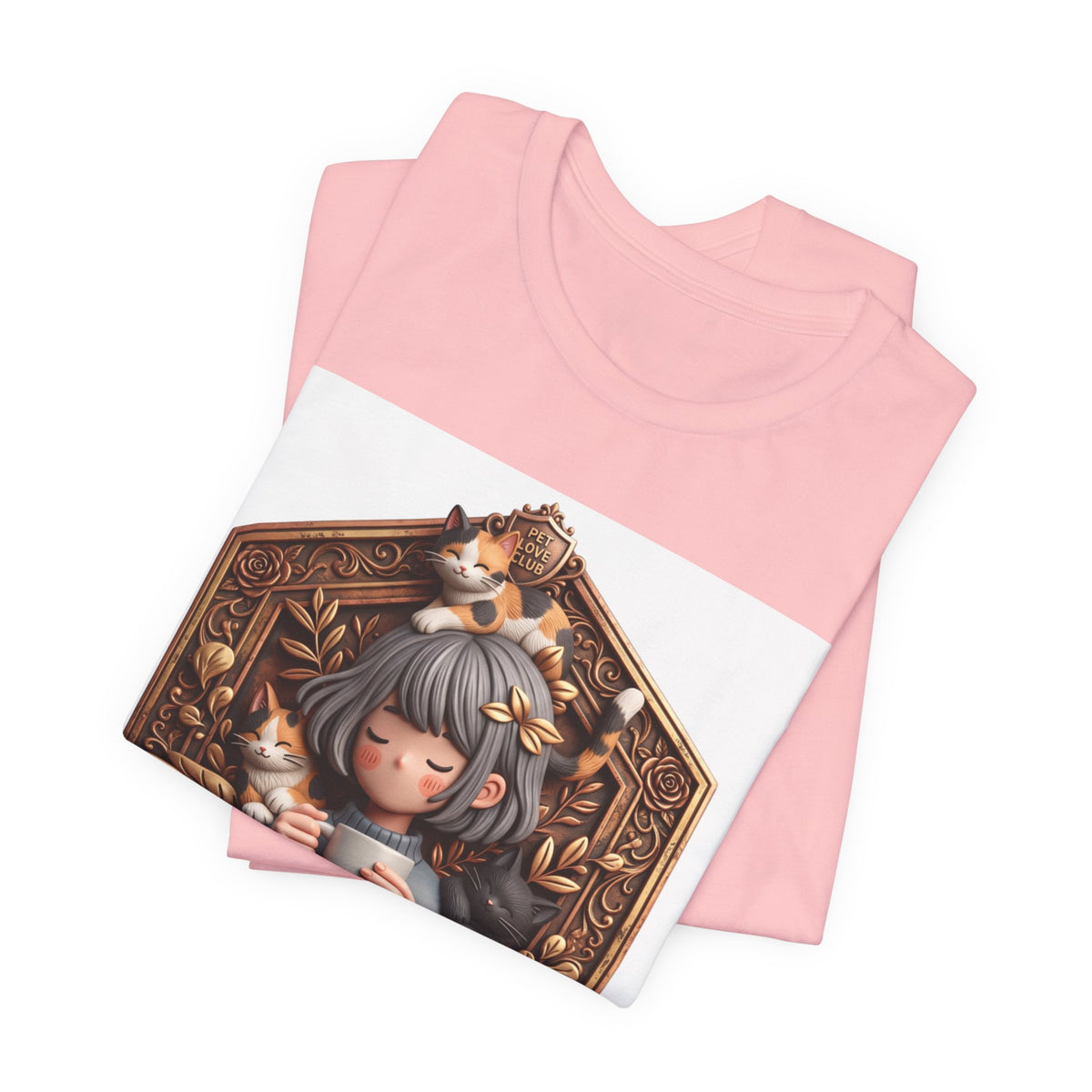 Your Little Magic tee: unisex Bella+Canvas 3001 with girl with cats badge print