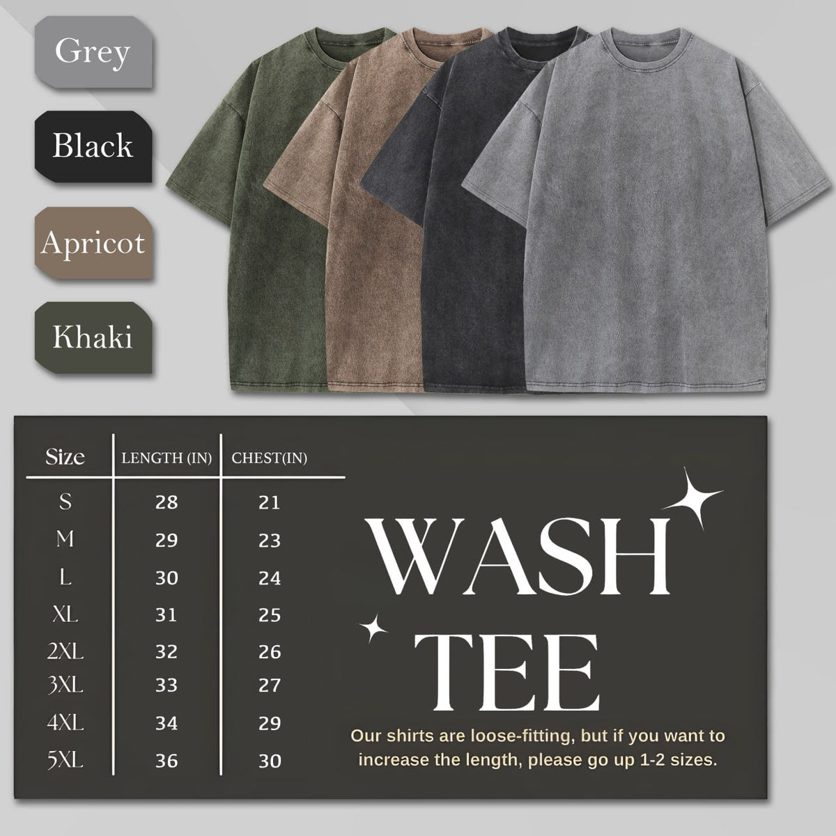 Size Chart Wash Tee
