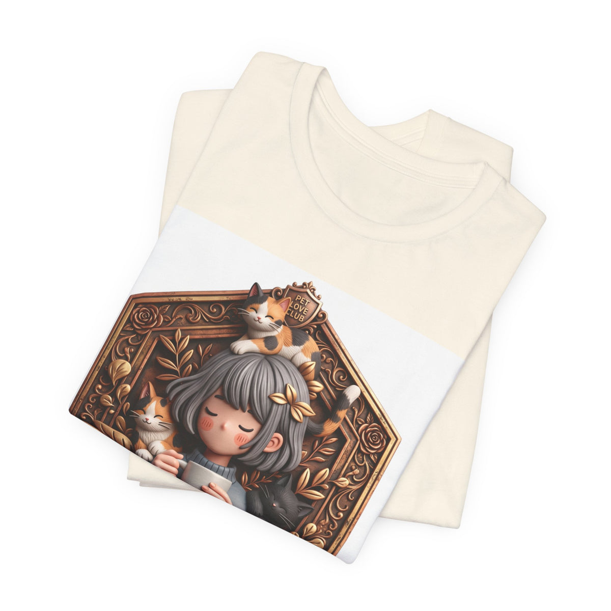 Your Little Magic tee: unisex Bella+Canvas 3001 with girl with cats badge print