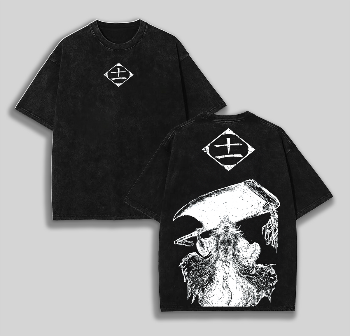 Retro Heavy Limited Kenpachi Zaraki Squads 11 Bleach Anime Double Printed Vintage Washed Tee Unisex Oversize Anime Manga Washed