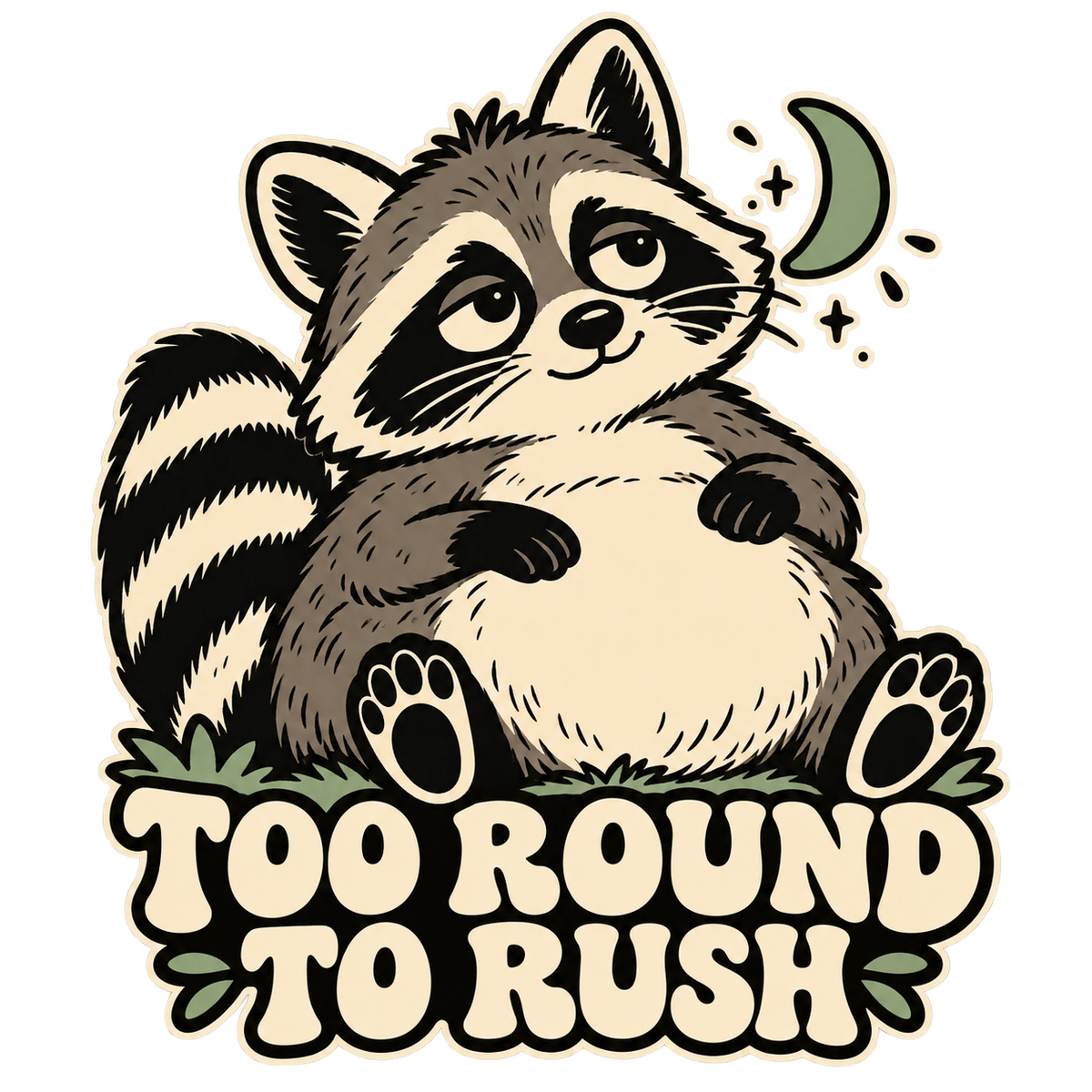 Too Round to Rush Raccoon Graphic Washed T-Shirt, Hoodie & Sweatshirt — original print design artwork