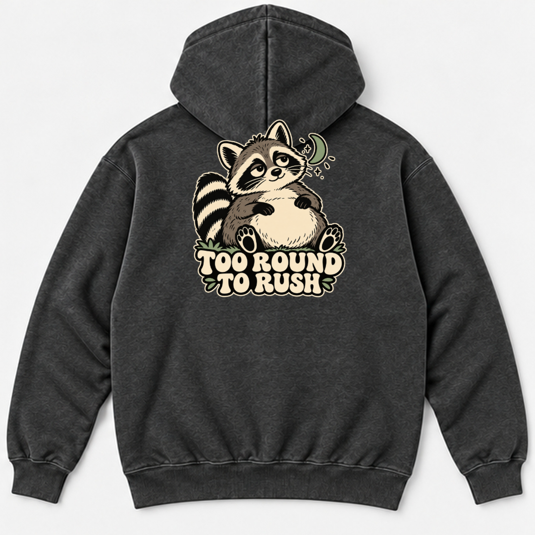 Too Round to Rush Raccoon Graphic Washed T-Shirt, Hoodie & Sweatshirt — washed hoodie mockup 1