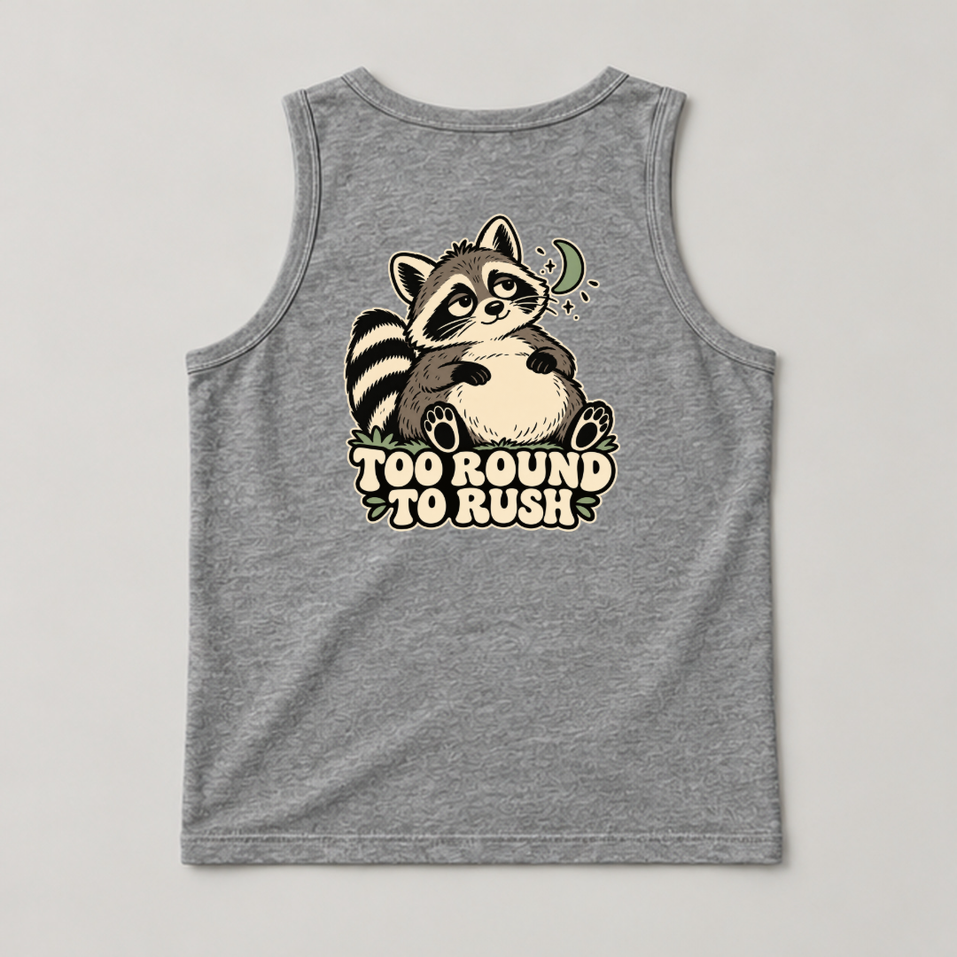 Too Round to Rush Raccoon Graphic Washed T-Shirt, Hoodie & Sweatshirt — washed tanktop mockup 2