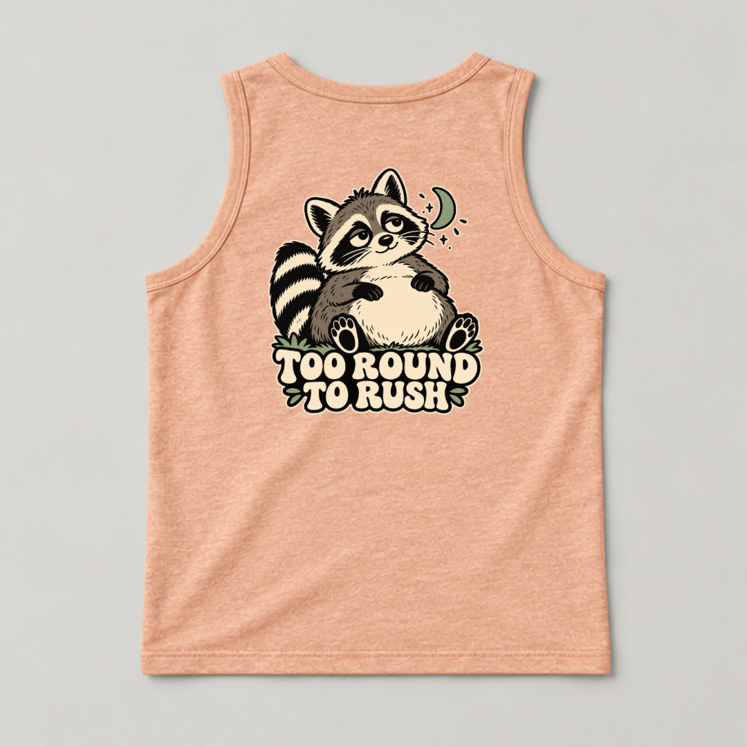 Too Round to Rush Raccoon Graphic Washed T-Shirt, Hoodie & Sweatshirt — washed tanktop mockup 3