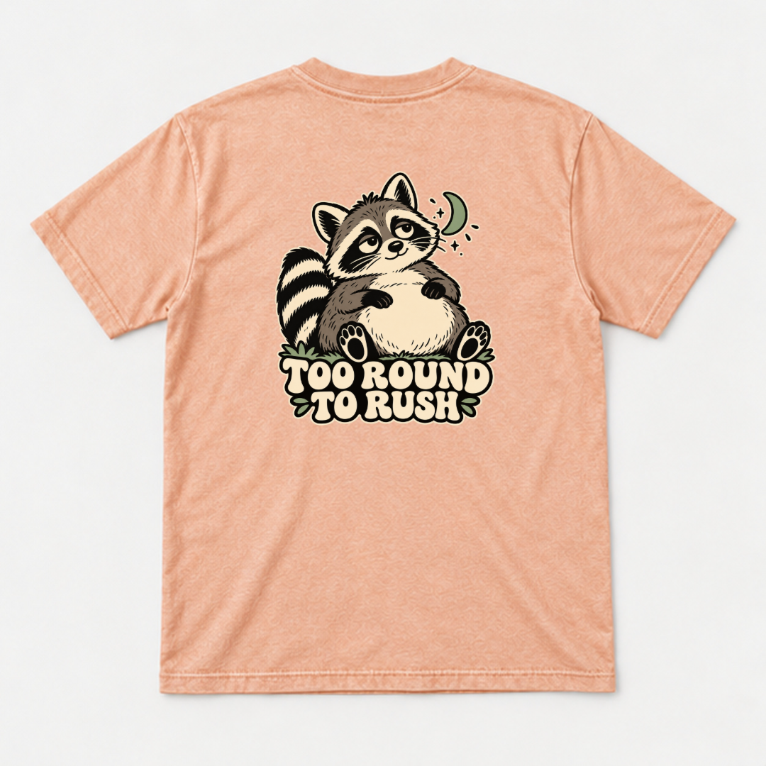 Too Round to Rush Raccoon Graphic Washed T-Shirt, Hoodie & Sweatshirt — washed tshirt mockup 3