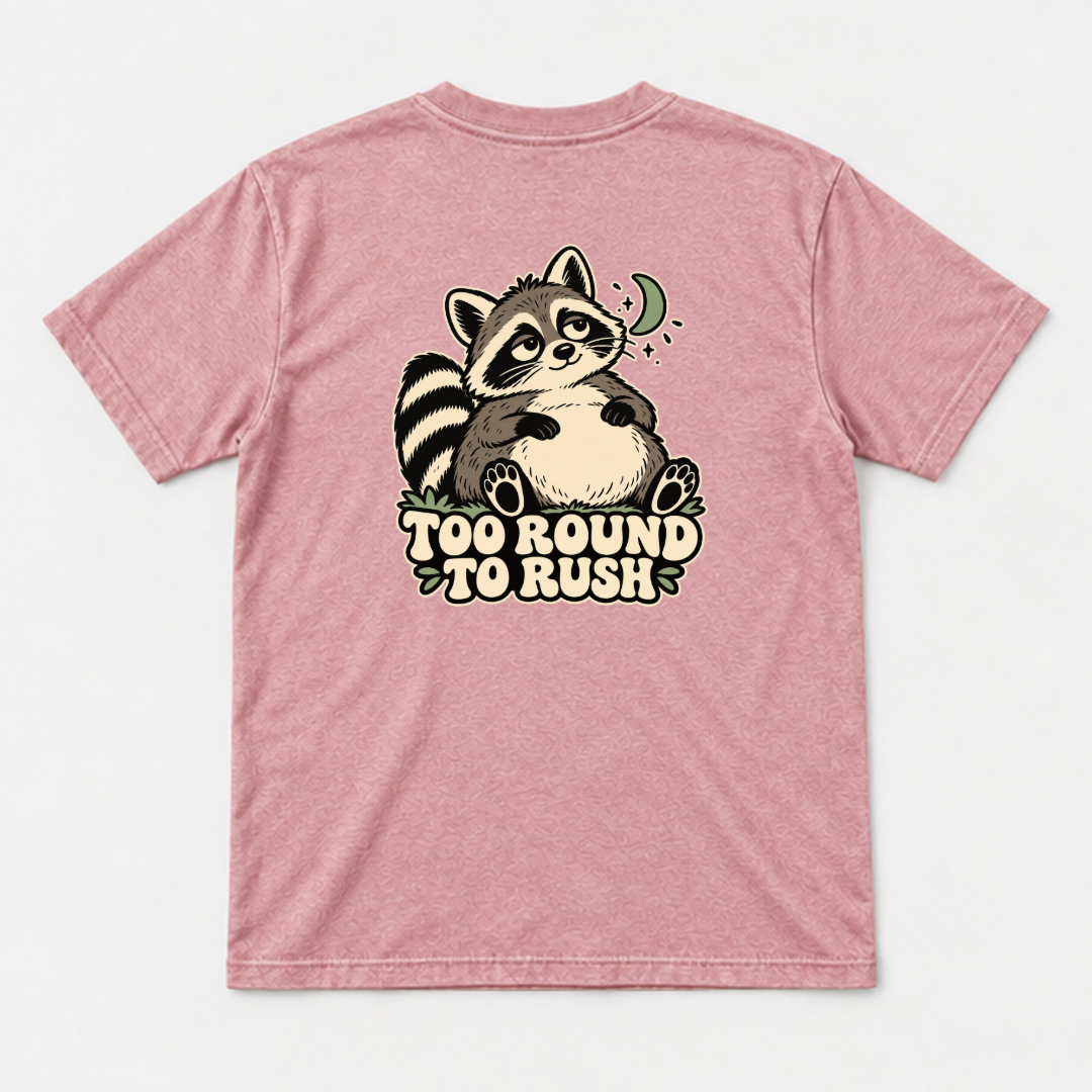 Too Round to Rush Raccoon Graphic Washed T-Shirt, Hoodie & Sweatshirt — washed tshirt mockup 4