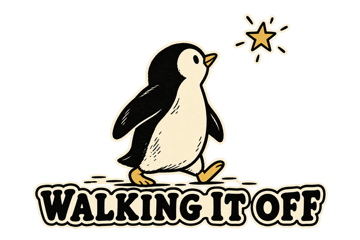 Walking It Off Penguin Graphic Washed T-Shirt, Hoodie & Sweatshirt — original print design artwork