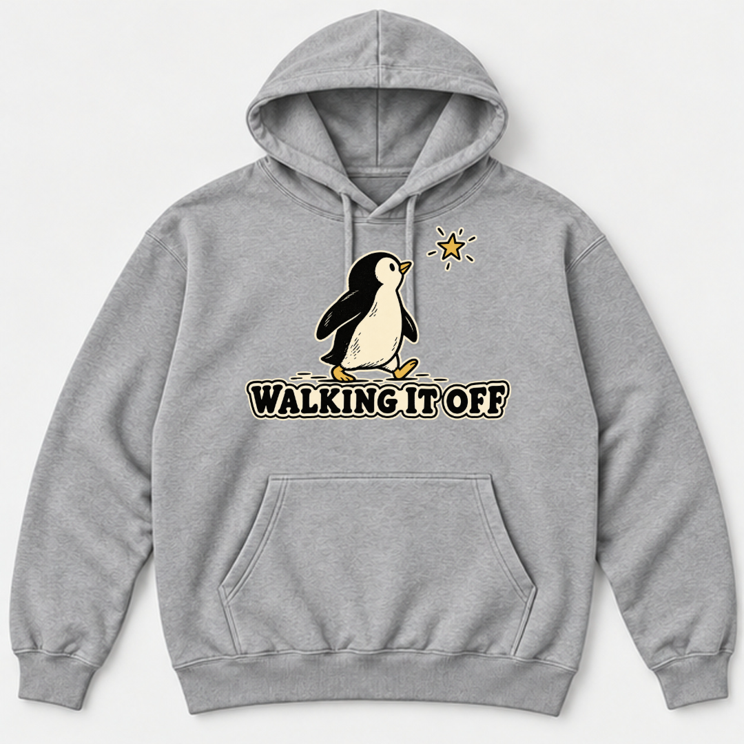 Walking It Off Penguin Graphic Washed T-Shirt, Hoodie & Sweatshirt — washed hoodie mockup 2
