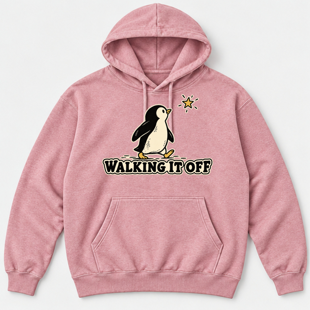 Walking It Off Penguin Graphic Washed T-Shirt, Hoodie & Sweatshirt — washed hoodie mockup 4