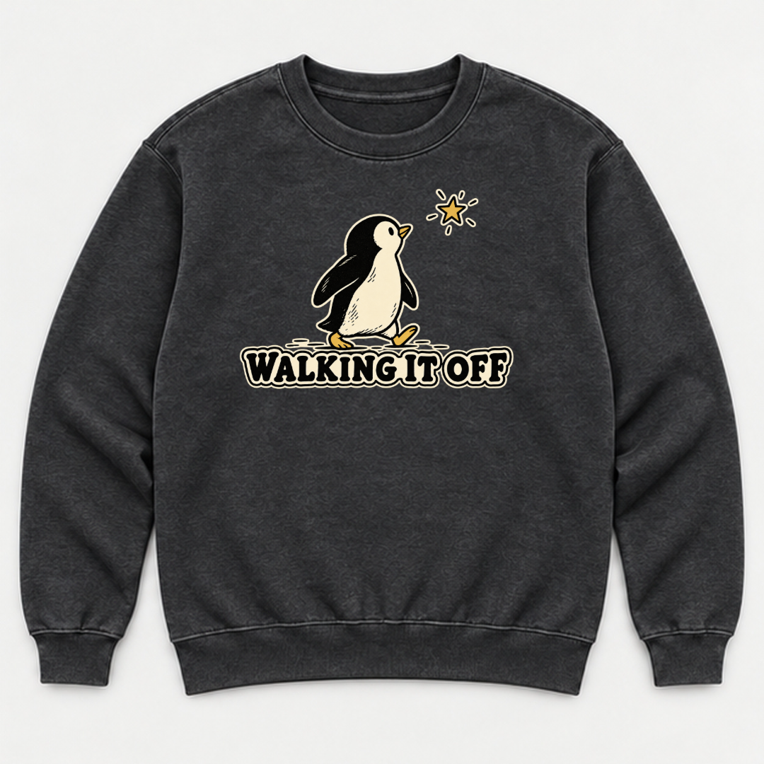 Walking It Off Penguin Graphic Washed T-Shirt, Hoodie & Sweatshirt — washed sweatshirt mockup 1