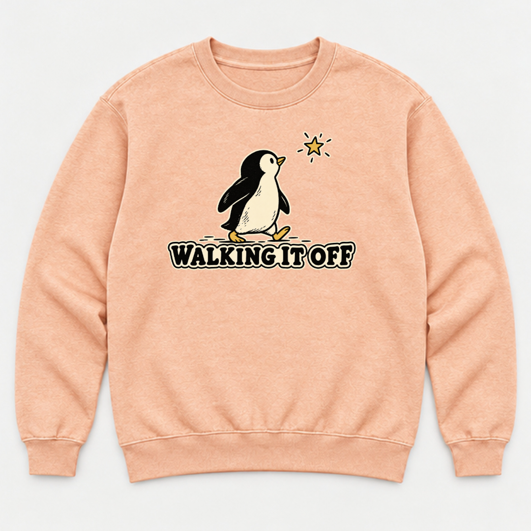 Walking It Off Penguin Graphic Washed T-Shirt, Hoodie & Sweatshirt — washed sweatshirt mockup 3