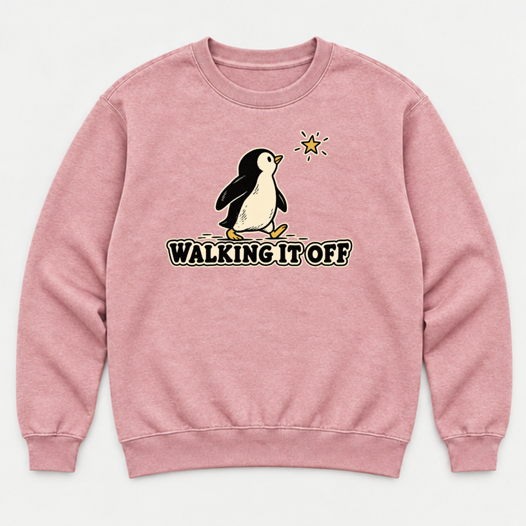 Walking It Off Penguin Graphic Washed T-Shirt, Hoodie & Sweatshirt — washed sweatshirt mockup 4