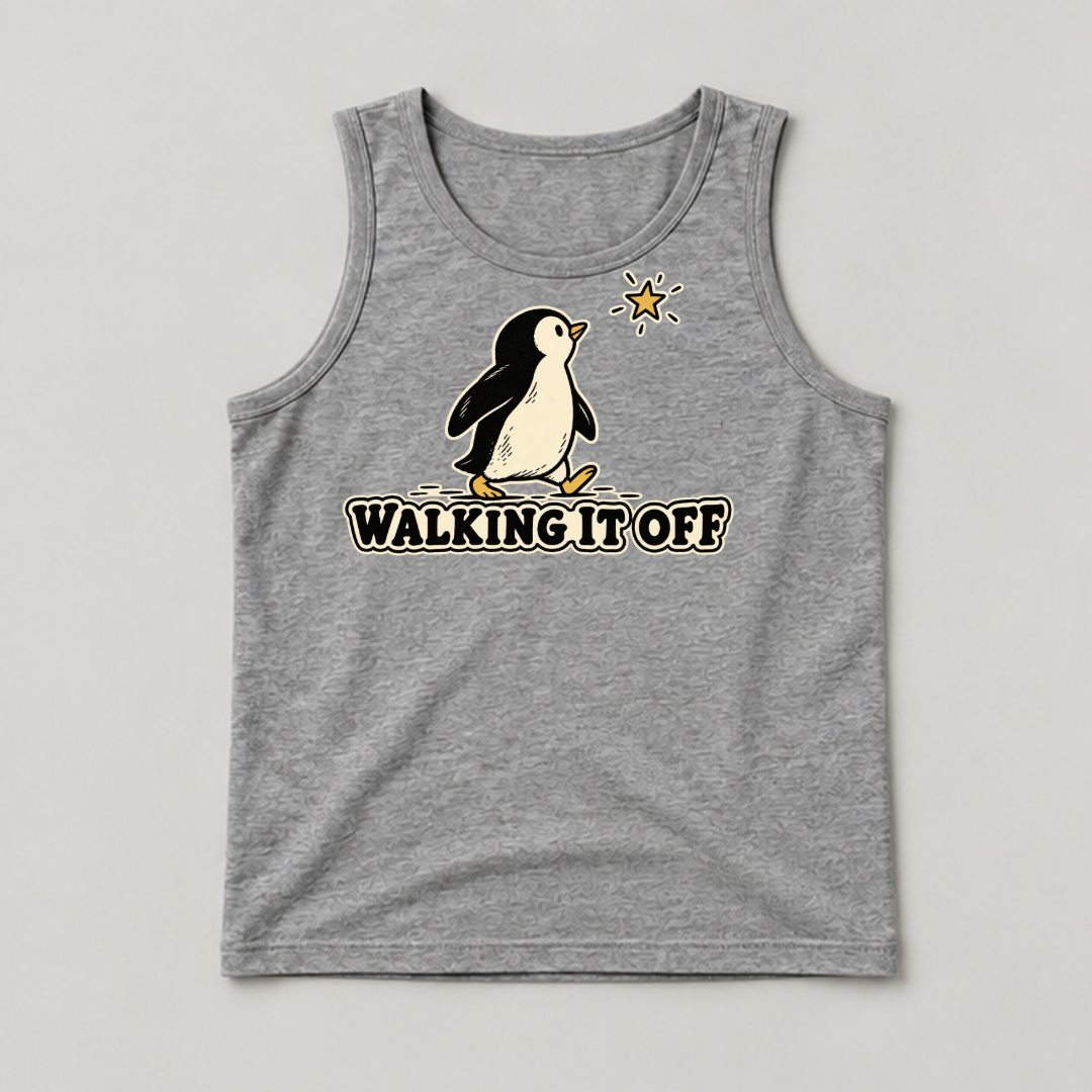 Walking It Off Penguin Graphic Washed T-Shirt, Hoodie & Sweatshirt — washed tanktop mockup 2