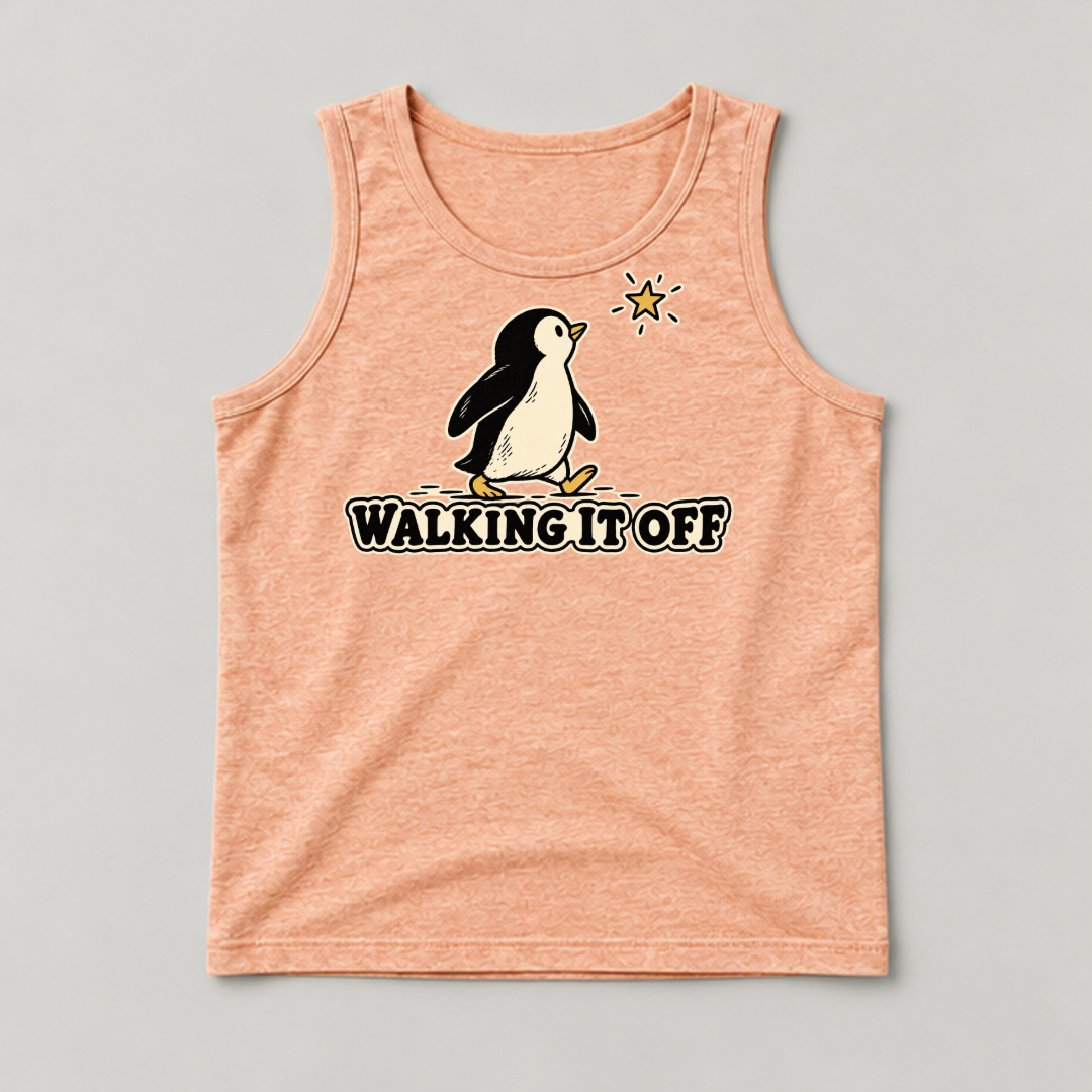 Walking It Off Penguin Graphic Washed T-Shirt, Hoodie & Sweatshirt — washed tanktop mockup 3