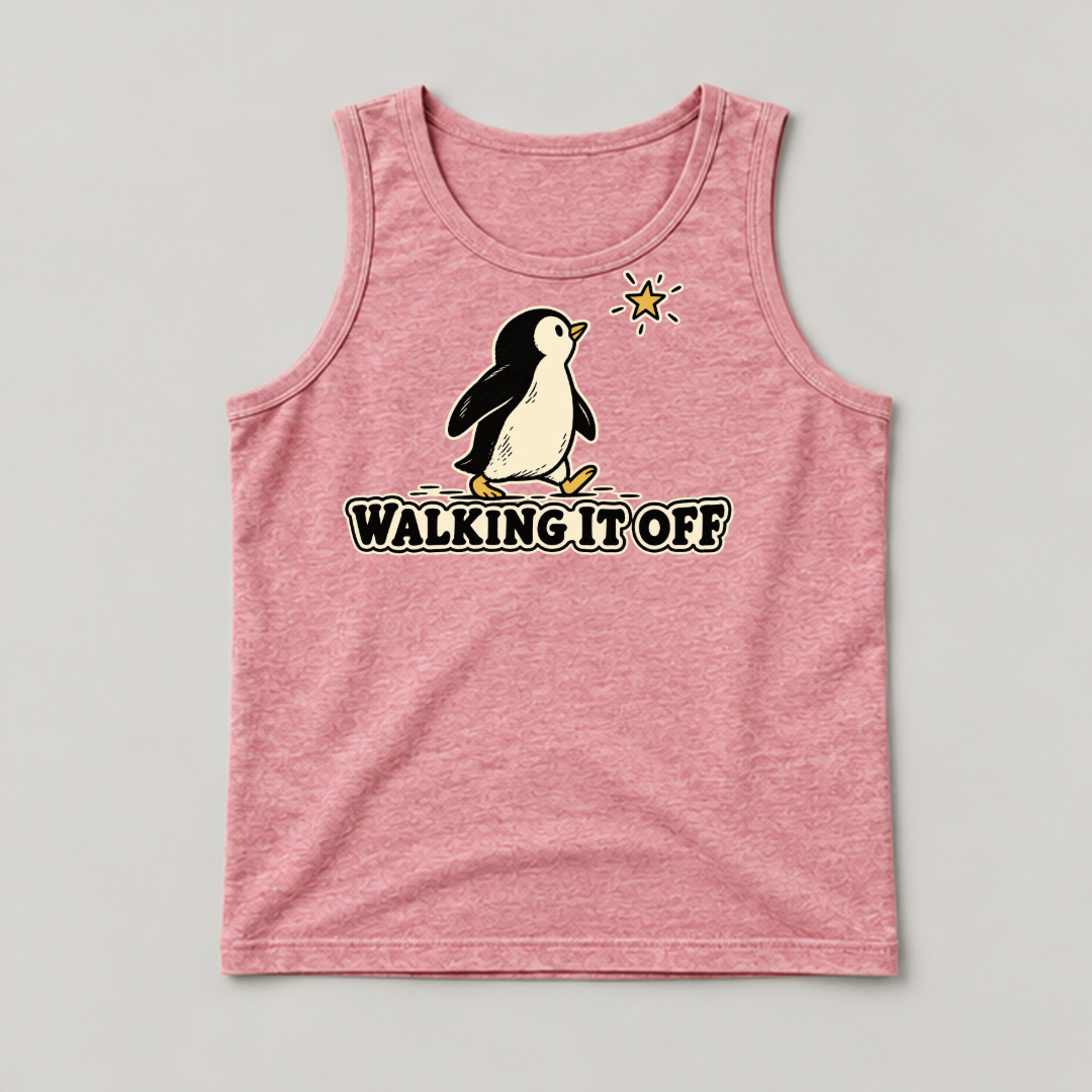 Walking It Off Penguin Graphic Washed T-Shirt, Hoodie & Sweatshirt — washed tanktop mockup 4