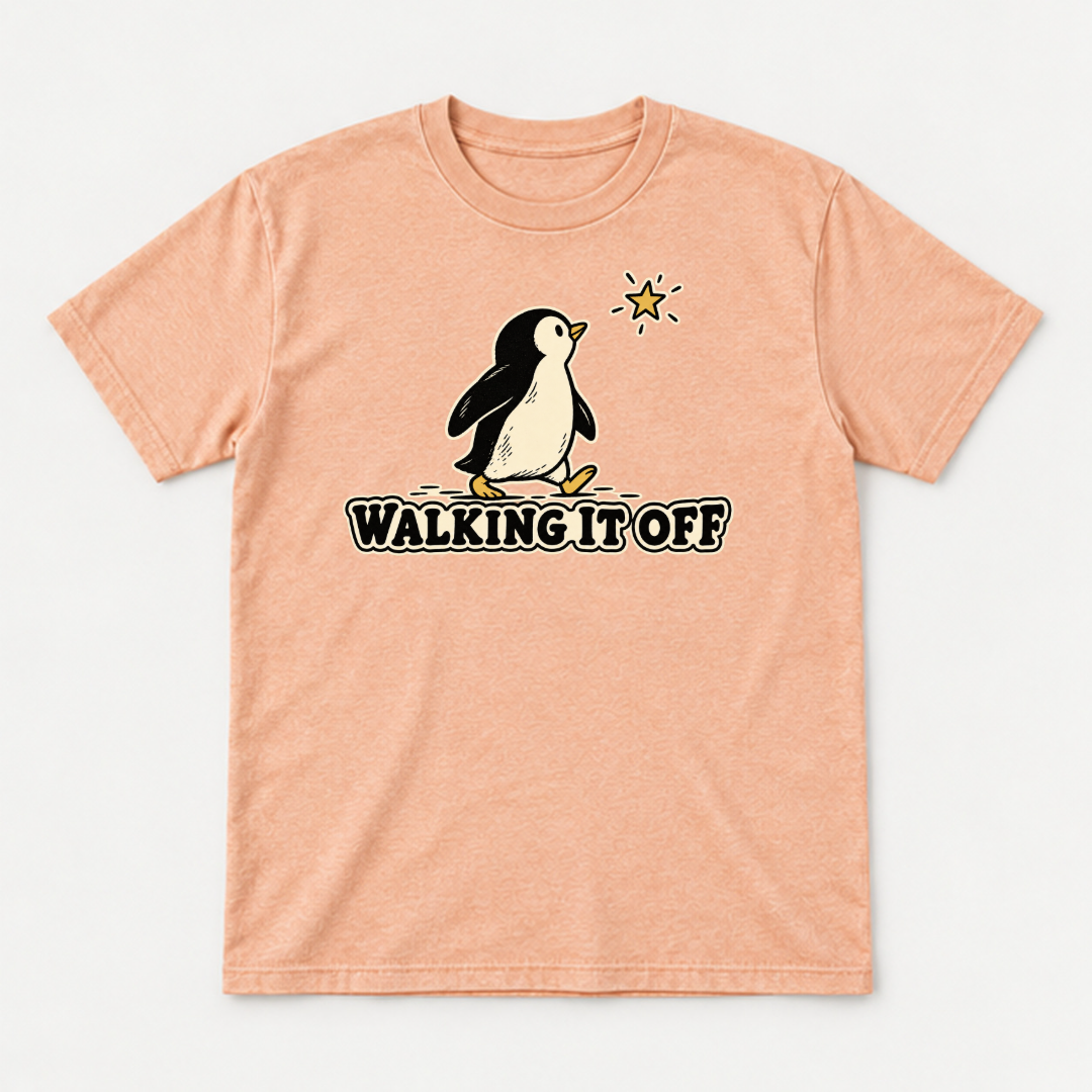 Walking It Off Penguin Graphic Washed T-Shirt, Hoodie & Sweatshirt — washed tshirt mockup 3