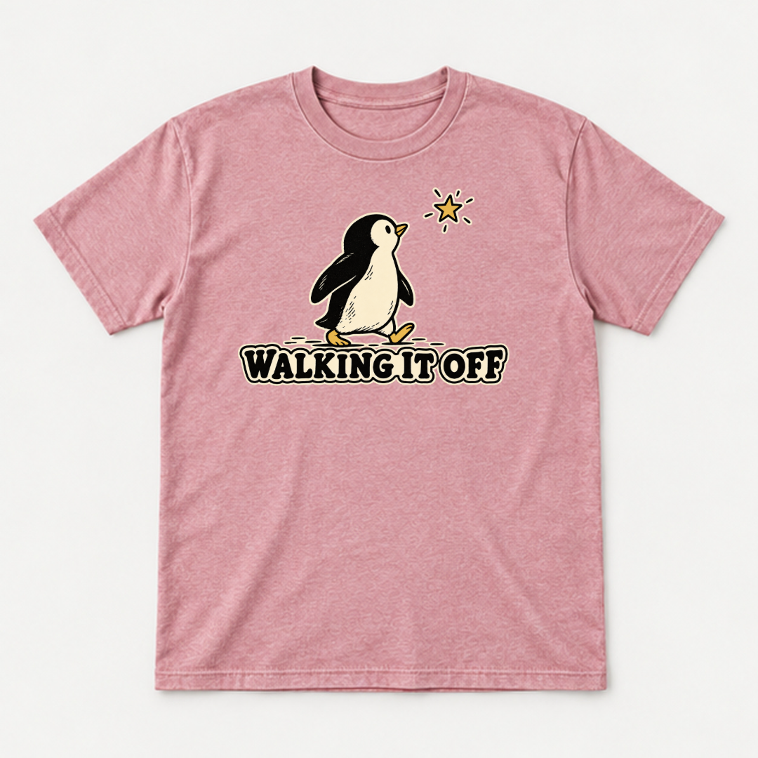 Walking It Off Penguin Graphic Washed T-Shirt, Hoodie & Sweatshirt — washed tshirt mockup 4