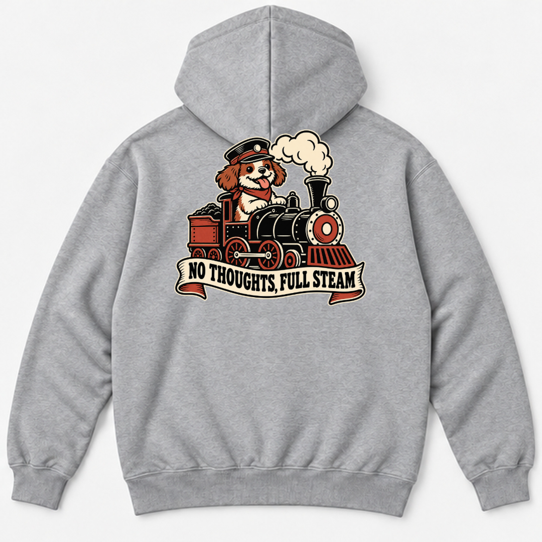 No Thoughts Full Steam Train Dog Graphic Washed T-Shirt, Hoodie & Sweatshirt — washed hoodie mockup 2