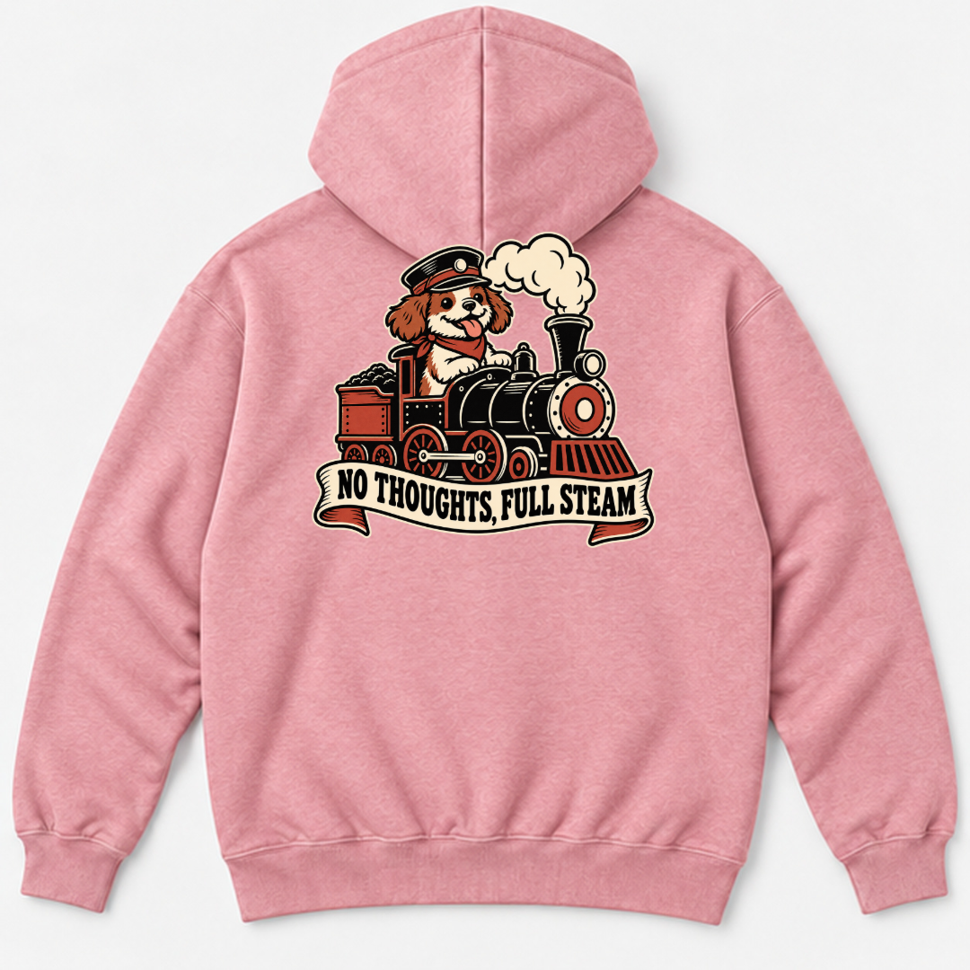 No Thoughts Full Steam Train Dog Graphic Washed T-Shirt, Hoodie & Sweatshirt — washed hoodie mockup 4
