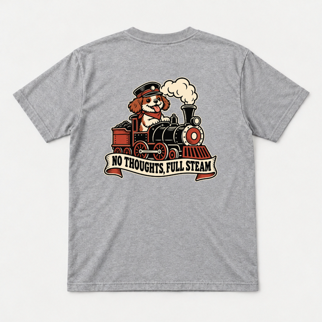 No Thoughts Full Steam Train Dog Graphic Washed T-Shirt, Hoodie & Sweatshirt — washed tshirt mockup 2
